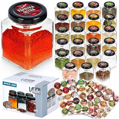 Picture of Zestaw Pojemników Soiczków na Przyprawy Szklany +90 Naklejek VILDE 24 szt.