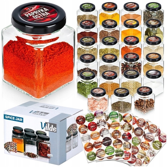 Picture of Zestaw Pojemników Soiczków na Przyprawy Szklany +90 Naklejek VILDE 24 szt.