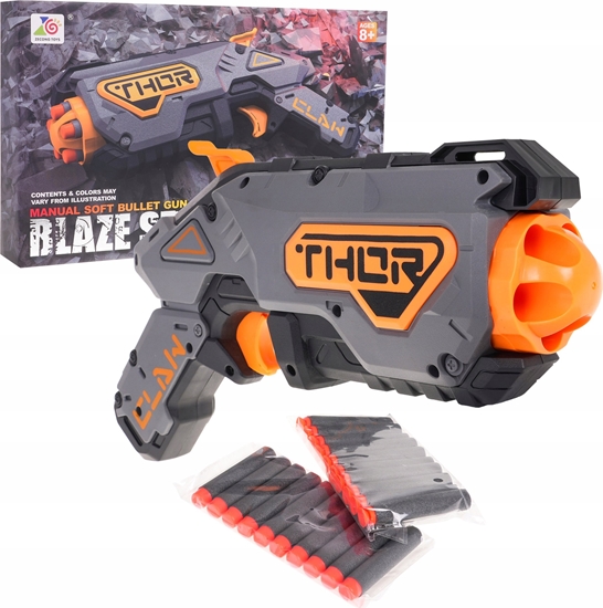 Изображение 1DEA.me Manulany Pistolet Blaze Storm dla dzieci 8+ Szary + 20 Bezpiecznych Pocisków + Mechanizm Sprynowy