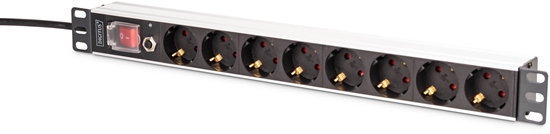 Picture of 1U Aluminum PDU, rackmount.,8x safety outlet 16A, 4000W, 250VAC 50/60Hz, overload protection