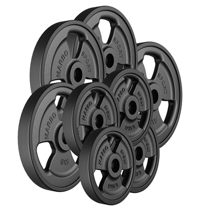 Attēls no 30mm svara diski Tri-Grip rubberized cast iron weight plates set 30 kg / 4 x 5 kg + 4 x 2.5 kg - Marbo Sport