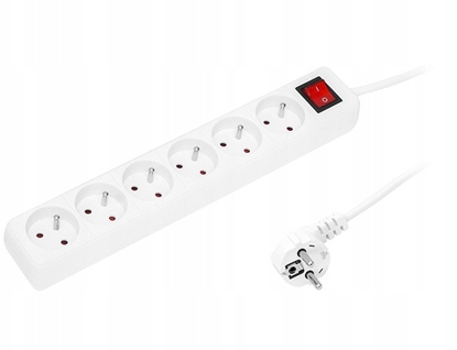 Attēls no 98-740# Przeduacz sieciowy pr-670wsp 6-gniazd z uziemieniem+wycznik 1,5m biay 3x1,5mm