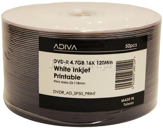 Изображение Adiva DVD-R | 4.7 GB | x16 | szpindel 50 szt.| 120min | inkjet fullsurface print