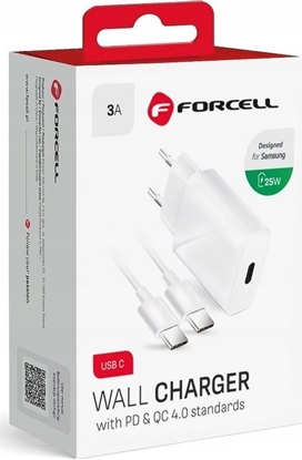 Picture of adowarka ForCell FORCELL F-ENERGY TFK-TC-25WPD adowarka sieciowa Typ C + kabel Typ C do Typ C PD Q.C 3A 25W biaa