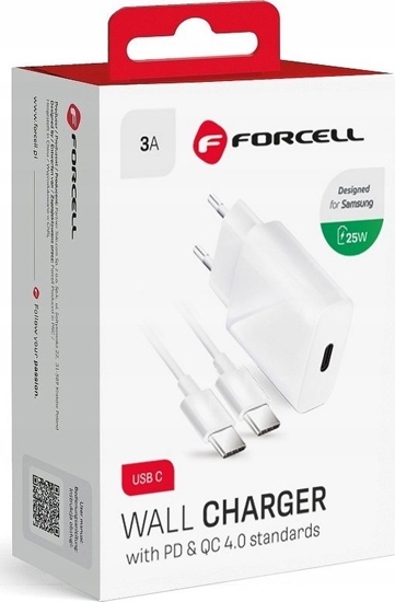 Изображение adowarka ForCell FORCELL F-ENERGY TFK-TC-25WPD adowarka sieciowa Typ C + kabel Typ C do Typ C PD Q.C 3A 25W biaa