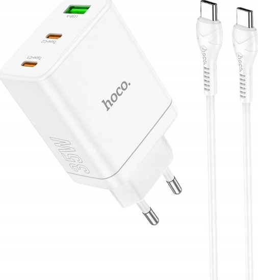 Picture of adowarka Hoco HOCO adowarka sieciowa 2 x Typ C + USB A + kabel Typ C do Typ C PD QC3.0 3A 35W N33 biaa
