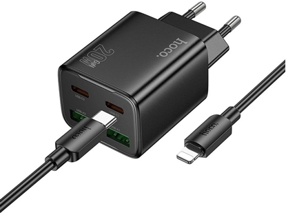 Attēls no adowarka sieciowa do telefonu Hoco 2 x USB C + 2 x USB A QC3.0 PD 3A 20W + kabel USB C do Lightning N55 czarna