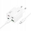 Picture of adowarka Hoco adowarka sieciowa do telefonu Hoco 2 x USB C + 2 x USB A QC3.0 PD 3A 30W + kabel USB C do Lightning N56 biaa