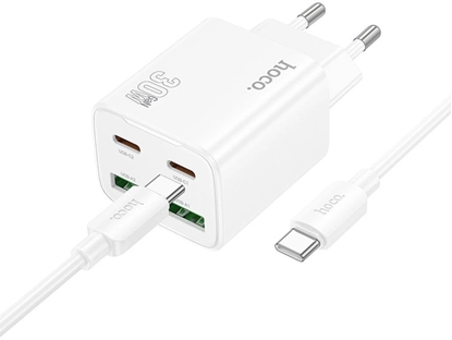 Attēls no adowarka sieciowa do telefonu Hoco 2 x USB C + 2 x USB A QC3.0 PD 3A 30W + kabel USB C do USB C N56 biaa