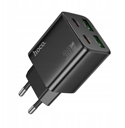 Attēls no adowarka sieciowa do telefonu Hoco 2 x USB C + 2 x USB A QC3.0 PD 3A 30W N56 czarna