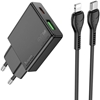 Picture of adowarka Hoco adowarka sieciowa do telefonu Hoco Slim USB A + USB C QC3.0 PD 3A 20W + kabel USB C do Lightning N38 czarna