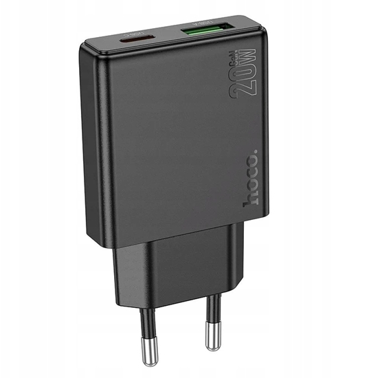 Picture of adowarka sieciowa do telefonu Hoco Slim USB A + USB C QC3.0 PD 3A 20W N38 czarna