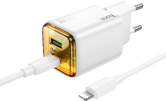 Picture of adowarka sieciowa do telefonu Hoco USB A + USB C QC3.0 PD 3A 20W + kabel USB C do USB C N52 biaa