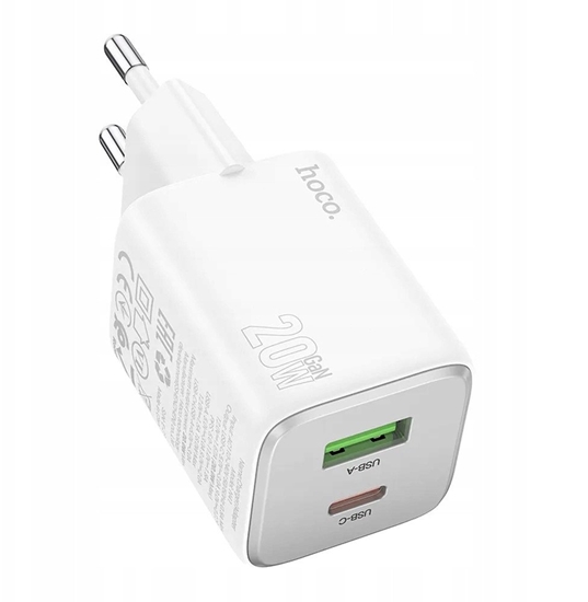 Picture of adowarka sieciowa do telefonu Hoco USB A + USB C QC3.0 PD 3A 20W N41 biaa