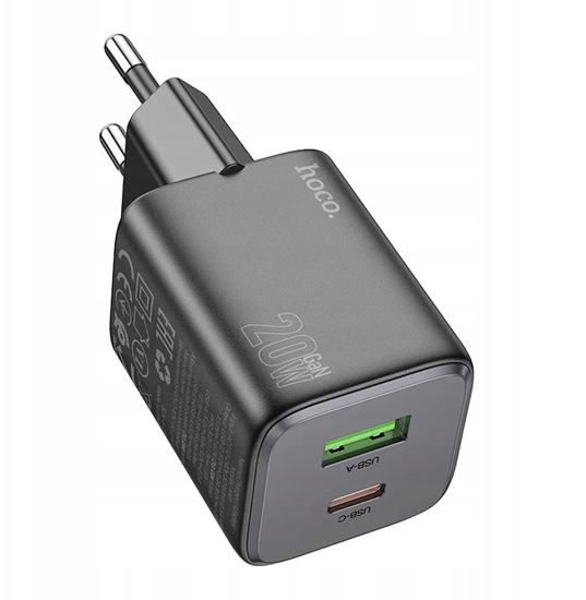 Picture of adowarka sieciowa do telefonu Hoco USB A + USB C QC3.0 PD 3A 20W N41 czarna