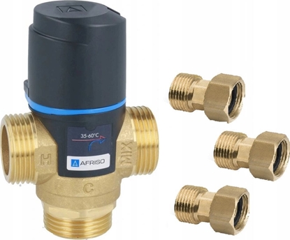 Изображение Afriso ATM 563 zestaw - termostatyczny zawór mieszajcy + rubunki przyczeniowe (mieszanie boczne, DN20 G1"; 35 C - 60 C; Kvs = 2,5) 12 563 44
