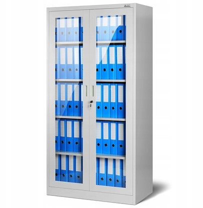 Attēls no Aktenschrank Büroschrank Vitrinenschrank AMELIA, 900 x 1850 x 400 mm, grau