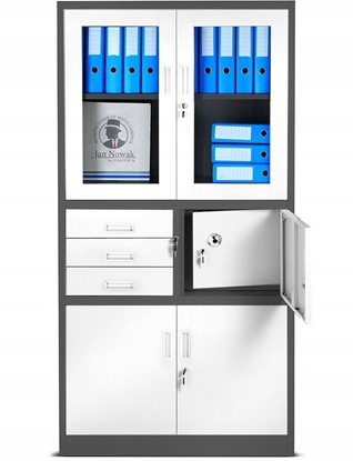 Attēls no Aktenschrank mit Schubladen und Tresor FILIP, 900 x 1850 x 400 mm, anthrazit-weiß