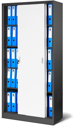 Attēls no Aktenschrank, Schiebetürenschrank, Metallschrank KUBA, 900 x 1850 x 400 mm, anthrazit-weiß