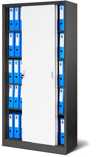 Picture of Aktenschrank, Schiebetürenschrank, Metallschrank KUBA, 900 x 1850 x 400 mm, anthrazit-weiß