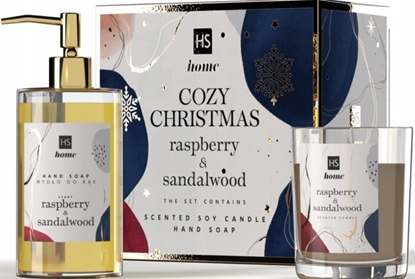 Изображение Alkotest HISKIN_SET Cozy Christmas mydo do rk Malina i Drzewo Sandaowe 250ml + wieca Malina i Drzewo Sandaowe 150g