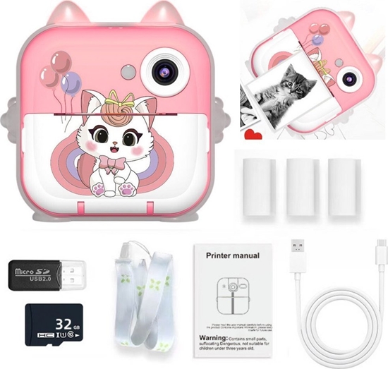 Picture of Aparat Natychmiastowy z Drukark Termiczn Gry 3 Rolki Kotek Róowy LEAN Toys
