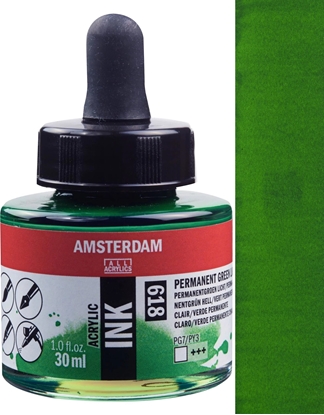 Attēls no Artequipment Amsterdam Acrylic Ink Bottle Permanent Green Light 618