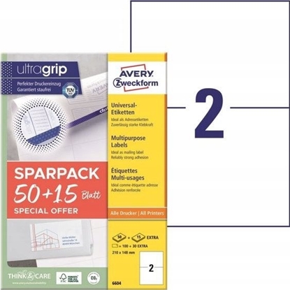 Picture of AVERY Universaletiketter Avery 210x148 mm, hvid med Ultragrip + 30% ekstra indhold - (65 ark x 2 stk.)