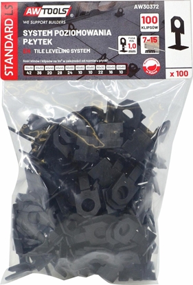 Изображение AWTools AWTOOLS SYSTEM POZIOMOWANIA PYTEK STANDARD 1,0mm - 7-5mm - KLIPS 100szt. AW30372