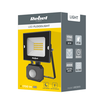 Attēls no Ārtelpu mitrumizturīgs LED prožektors 20W ar kustības un krēslas sensoru, 4000K, 120°, IP44