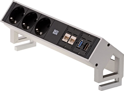 Attēls no Bachmann DESK2 3x earthing contact, 2x CAT6, 1x HDMI, 1x USB 3.0, Supply cable GST18 0.2m, INOX