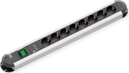 Picture of Bachmann PRIMO socket strip 8x earthing contact, 2x USB charging port, switch, 1.75 m