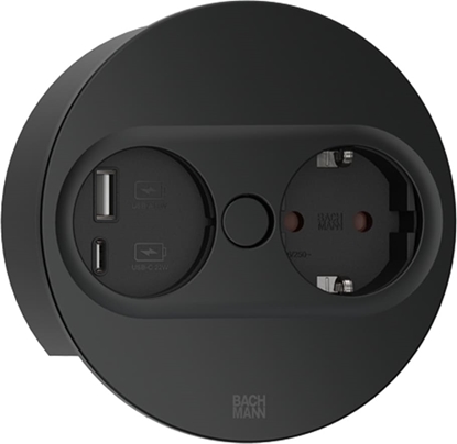 Picture of Bachmann TWIST 2 1xCEE7/3 1xUSB A/C 22W 2.0m AEH RAL9005 30GE round