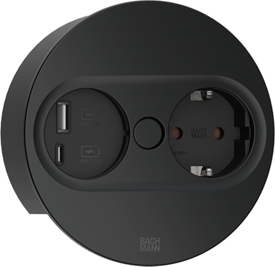 Picture of Bachmann TWIST 2 1xCEE7/3 1xUSB A/C 22W 2.0m AEH RAL9005 30GE round