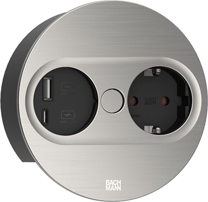 Picture of Bachmann TWIST 2 1xCEE7/3 1xUSB A/C 22W 2.0m AEH stainless steel look round