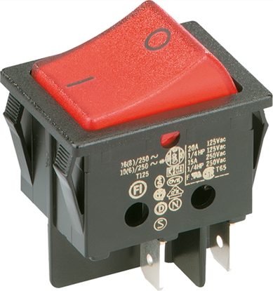 Picture of Bachmann Wippenschalter Serie 3652, Aus schalter, bel., 2polig,, schwarz / rot