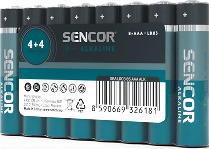 Изображение Bateria alkaliczna, AAA (LR03), AAA, 1.5V, Sencor, Folia, 8-pack