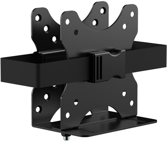 Picture of Befestigt einen Mini-PC an der Unterseite eines Schreibtisches oder an einem Monitorarm zwischen der VESA-Halterung und dem Display - 75 x 75 oder 100 x 100 - doppelt gelenkig - nimmt Gerate von 17 bis 70 mm Dicke auf - SWL 5 kg - matt schwarz