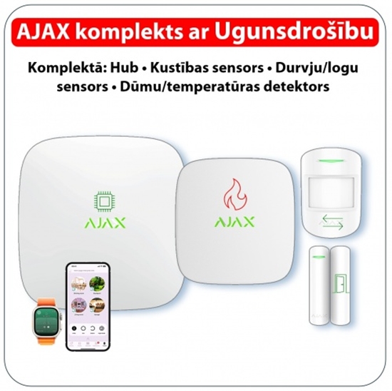 Picture of Bezvadu GSM / Ethernet apsardzes signalizācijas komplekts ar UGUNSDROŠĪBU :: Balts AJAX