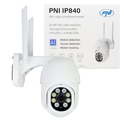 Изображение Bezvadu video novērošanas kamera PNI IP840 WiFi, PTZ, 8MP 4K, micro SD slots, autonomā, AI funkcijas