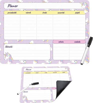 Attēls no Biurfol Planer na lodówk magnetyczny tygodniowy 25x35cm +marker unicorn jednoroec
