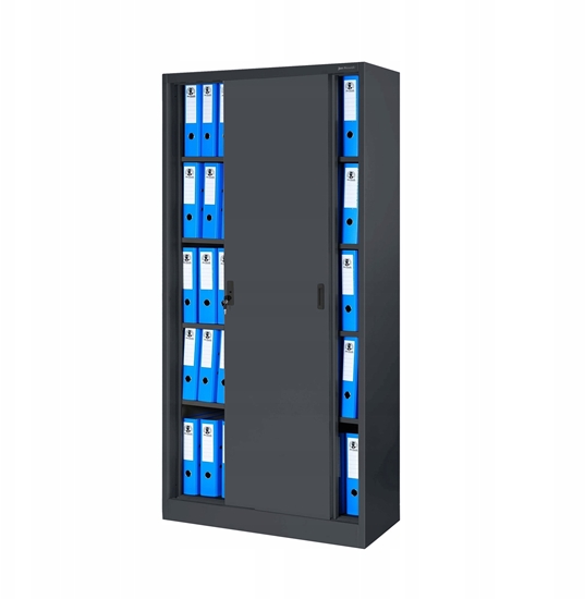 Picture of Biurowa szafa metalowa z drzwiami przesuwnymi KUBA, 900 x 1850 x 400 mm, antracytowa