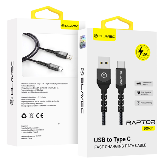 Picture of Blavec Cable Raptor braided - USB to Type C - 2A 3