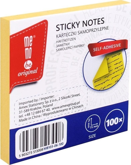 Picture of Bloczek samoprzylepny 75x75mm 100K óty MemoBe