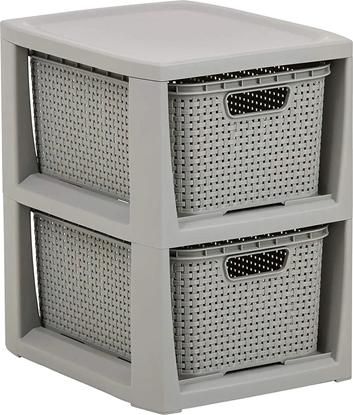 Picture of Branq BRANQ - Rega azienkowy rattanowy - 2x kosze - komoda - szary