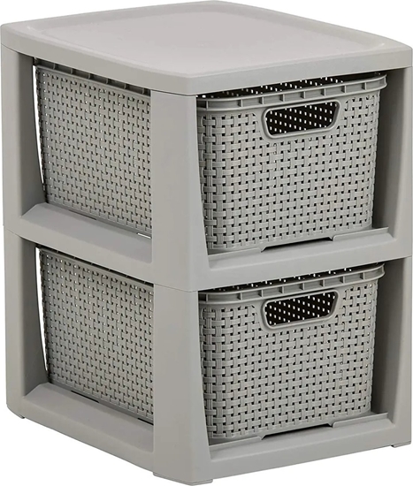 Picture of Branq BRANQ - Rega azienkowy rattanowy - 2x kosze - komoda - szary