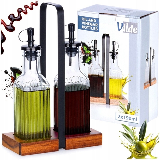 Picture of Butelka na oliw i ocet szklana ze stojakiem 2x 190 ml 3 el.