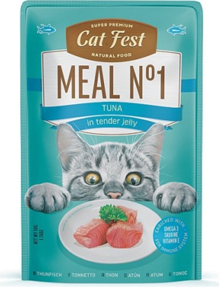 Picture of Catfest Cat Fest kons. Meal Nr1 Tuna in tender jelly 50g - konservēta mitrā barība kaķiem, klusā okeāna tunča maigā želejā.