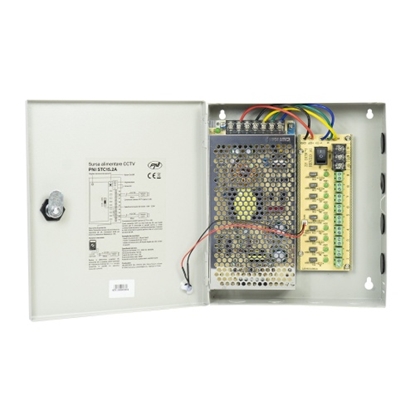 Изображение CCTV barošanas bloks STC15.2A metāla kastē, 12V 15A 180W, 9 izejas