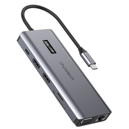 Picture of Choetech Choetech multifunctional HUB with display 12in1 USB-C to USB-C / USB-A / HDMI / VGA / AUX / SD / TF gray (HUB-M26)